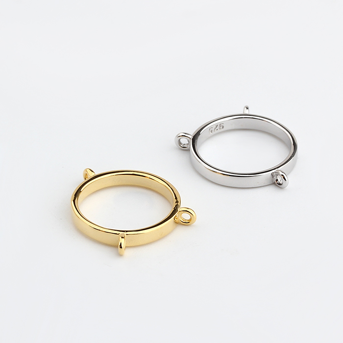 925 Sterling Silver Round Circle Shiny Connector