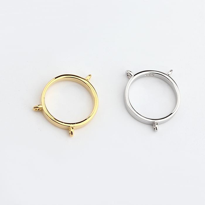925 Sterling Silver Round Circle Shiny Connector