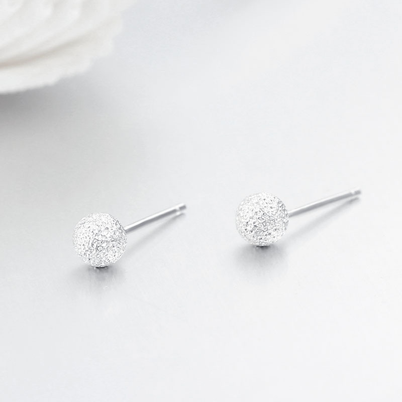 925 Sterling Silver Frosted Ball Stud Earrings
