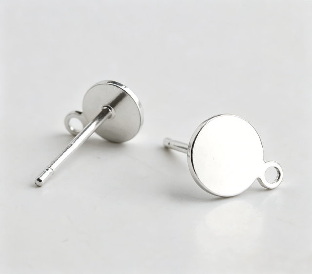 925 Sterling Silver Flat Round Stud Earring Findings with Loop
