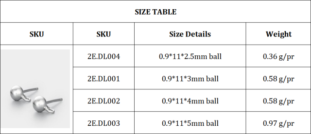 925 Sterling Silver Round  Ball Stud Earring Findings with Loop