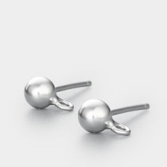 925 Sterling Silver Round  Ball Stud Earring Findings with Loop