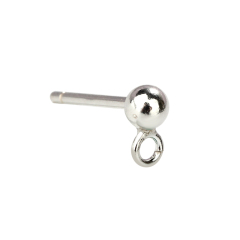 925 Sterling Silver Round  Ball Stud Earring Findings with Loop