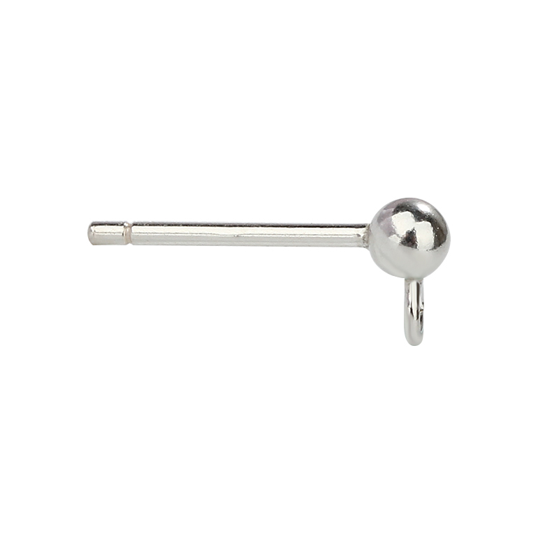 925 Sterling Silver Round  Ball Stud Earring Findings with Loop