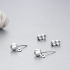 925 Sterling Silver Round  Ball Stud Earring Findings with Loop
