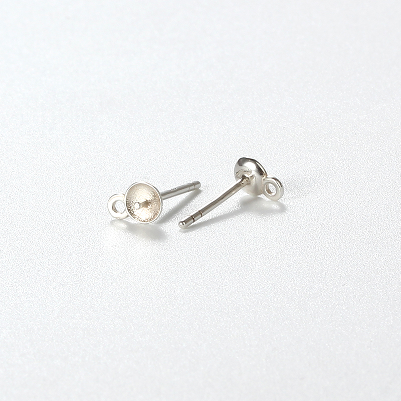 925 Sterling Silver Pearl Cup Stud Earrings Findings with Loop