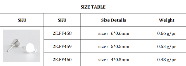 925 Sterling Silver Flat Round Stud Earring Findings with Loop