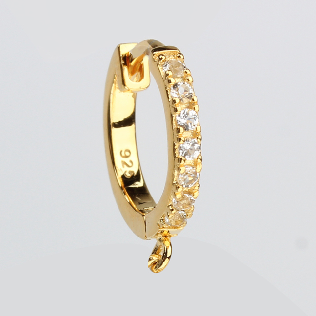 925 Sterling Silver 15.5mm CZ Hoop Earstud Findings