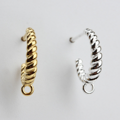 925 Sterling Silver Rope-Textured C-Shaped Earstud Findings