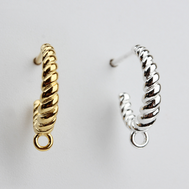 925 Sterling Silver Rope-Textured C-Shaped Earstud Findings