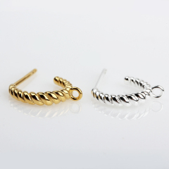 925 Sterling Silver Rope-Textured C-Shaped Earstud Findings