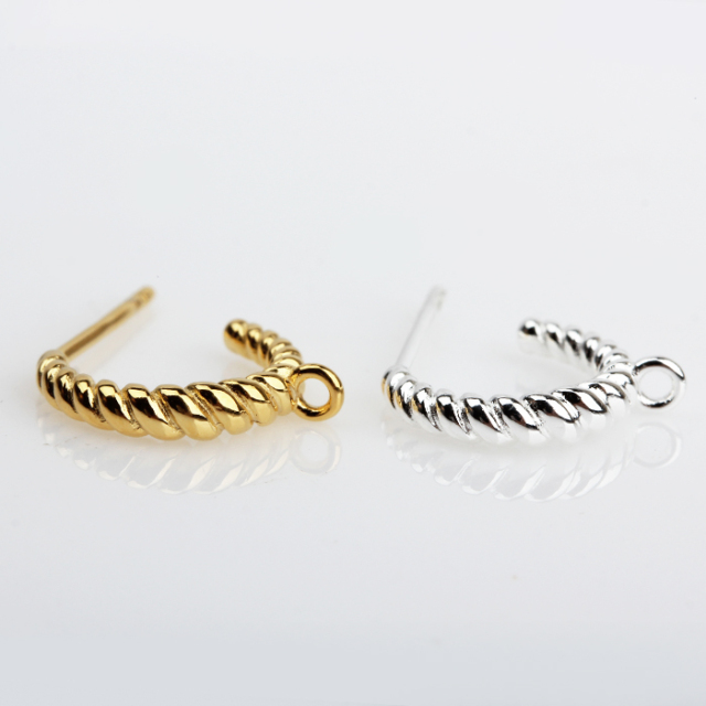 925 Sterling Silver Rope-Textured C-Shaped Earstud Findings