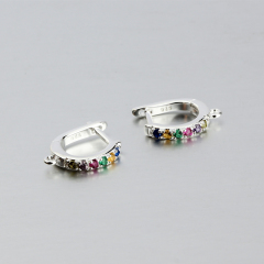 925 Sterling Silver Rainbow CZ Huggie Earstud Findings
