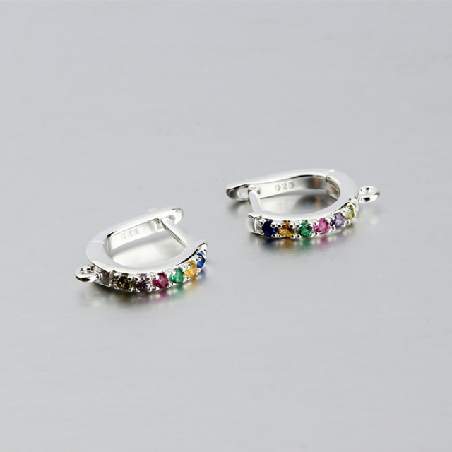 925 Sterling Silver Rainbow CZ Huggie Earstud Findings