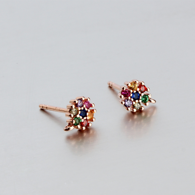 925 Sterling Silver Rainbow CZ Flower Earstud Findings