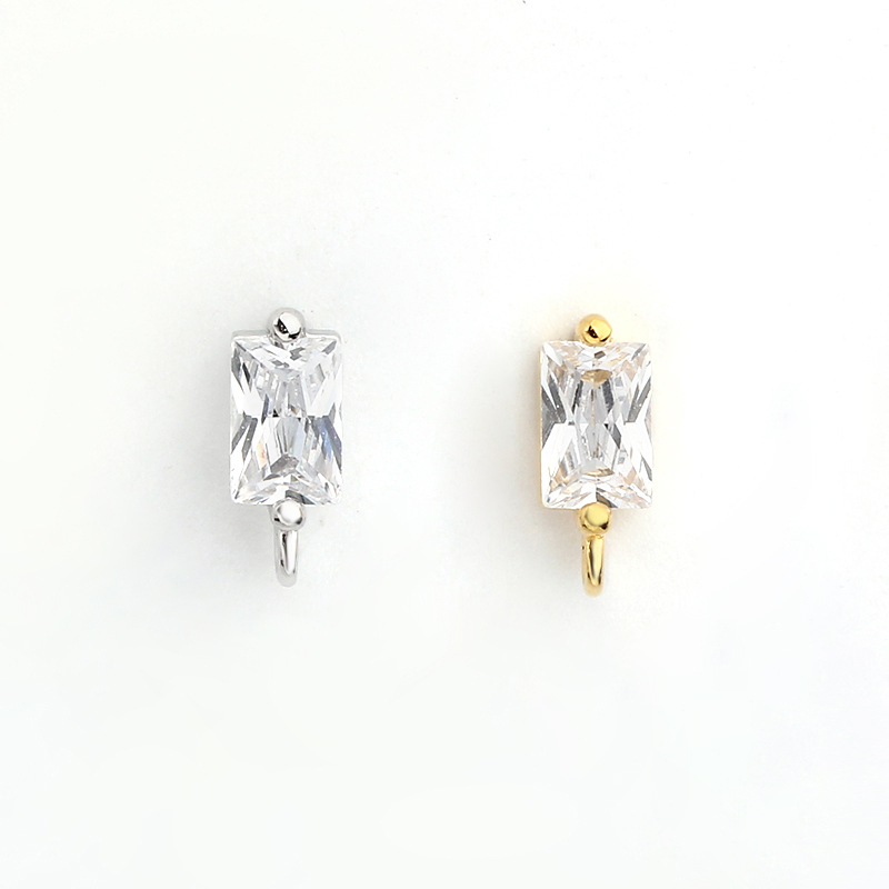 925 Sterling Silver 4*6mm Baguette CZ Earstud Findings
