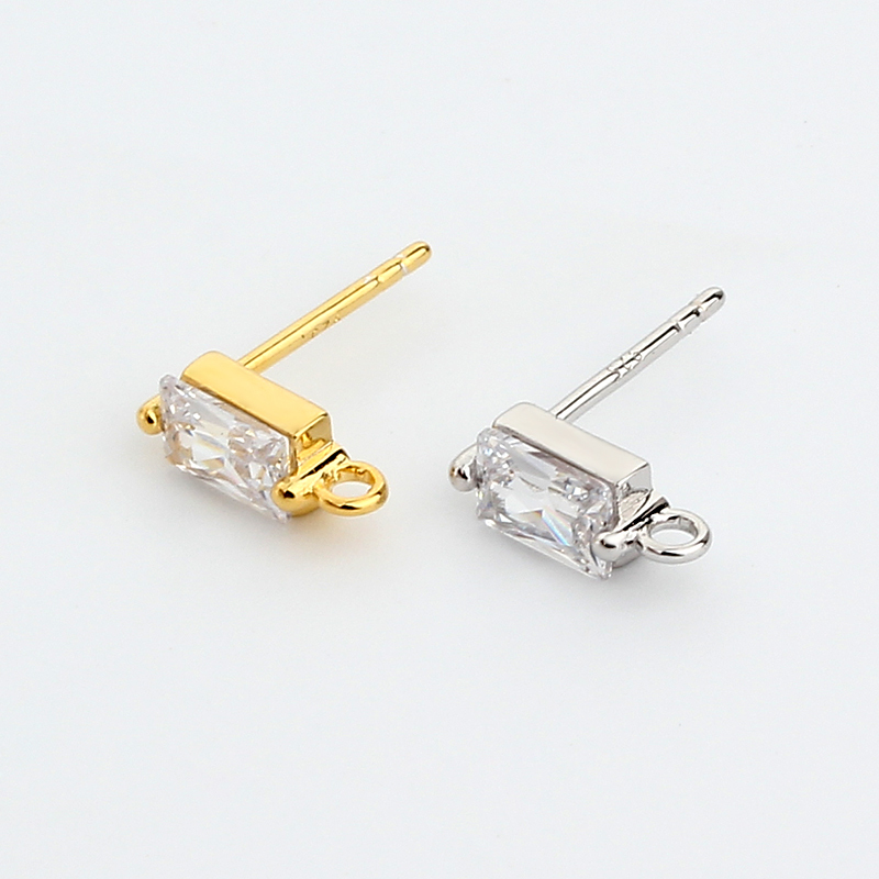 925 Sterling Silver 4*6mm Baguette CZ Earstud Findings