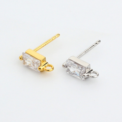 925 Sterling Silver 4*6mm Baguette CZ Earstud Findings