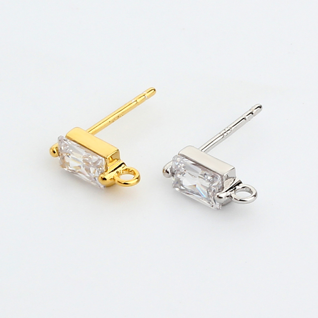 925 Sterling Silver 4*6mm Baguette CZ Earstud Findings