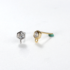 925 Sterling Silver 4*4mm Hexagonal CZ Earstud Findings