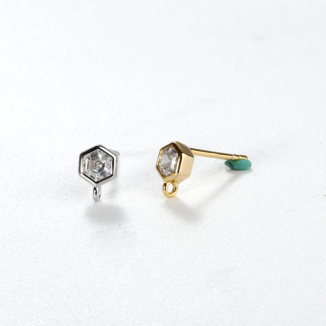 925 Sterling Silver 4*4mm Hexagonal CZ Earstud Findings