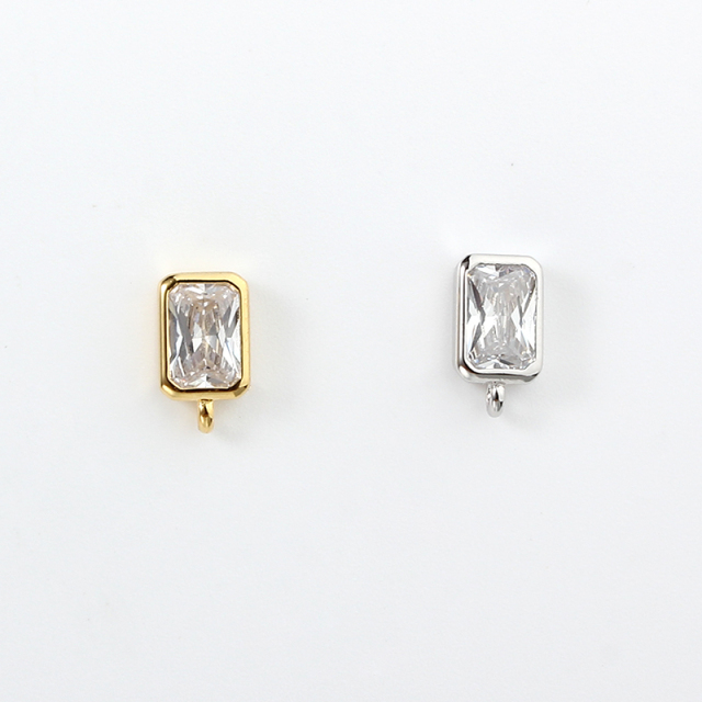 925 Sterling Silver 4*6mm Baguette CZ Earstud Findings