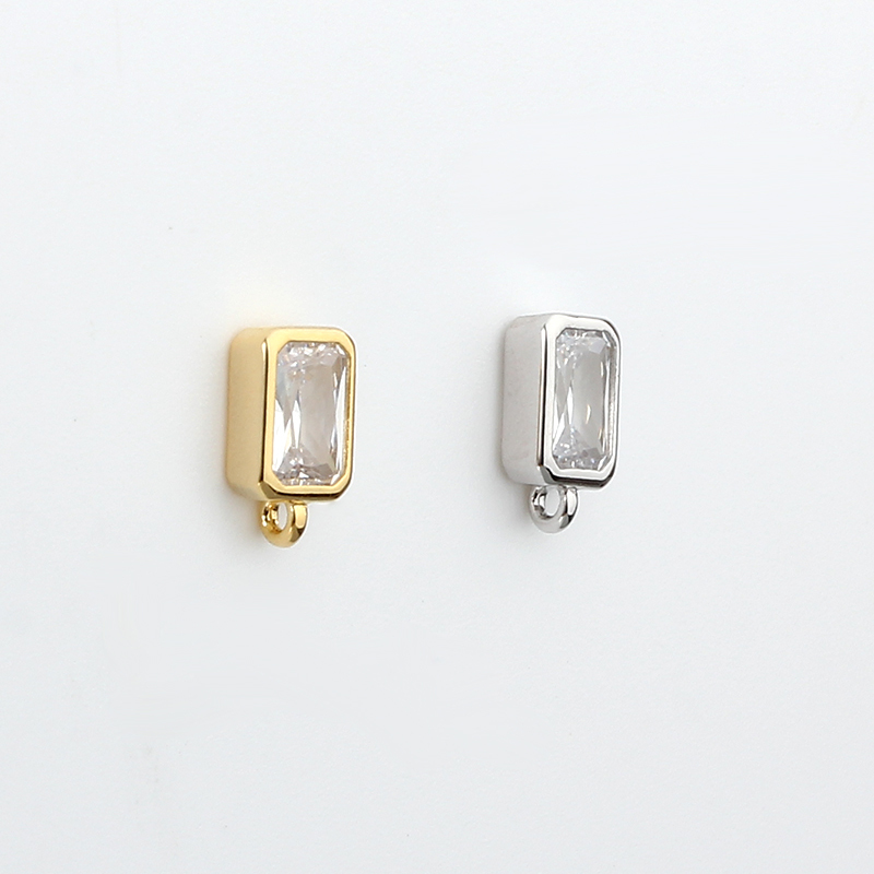 925 Sterling Silver 4*6mm Baguette CZ Earstud Findings