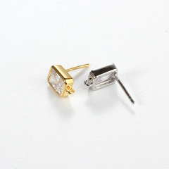 925 Sterling Silver 5*7mm Baguette CZ Earstud Findings
