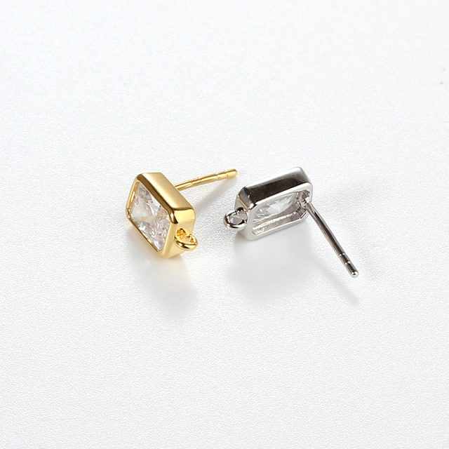 925 Sterling Silver 5*7mm Baguette CZ Earstud Findings