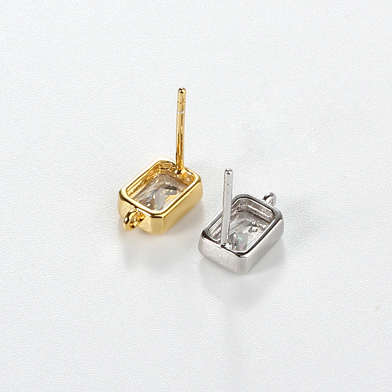 925 Sterling Silver 5*7mm Baguette CZ Earstud Findings