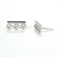 925 Sterling Silver 3-Loop Bar Earstud Findings,for 4.5mm pearl