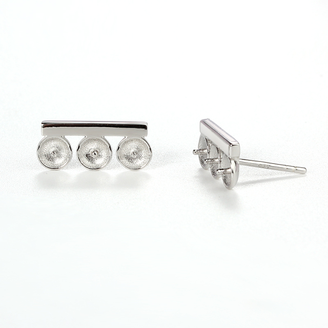 925 Sterling Silver 3-Loop Bar Earstud Findings,for 4.5mm pearl