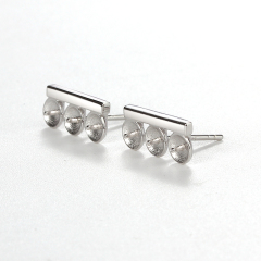 925 Sterling Silver 3-Loop Bar Earstud Findings,for 4.5mm pearl