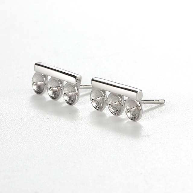 925 Sterling Silver 3-Loop Bar Earstud Findings,for 4.5mm pearl