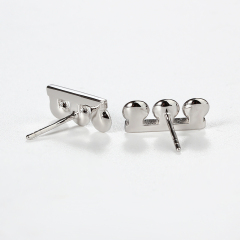 925 Sterling Silver 3-Loop Bar Earstud Findings,for 4.5mm pearl