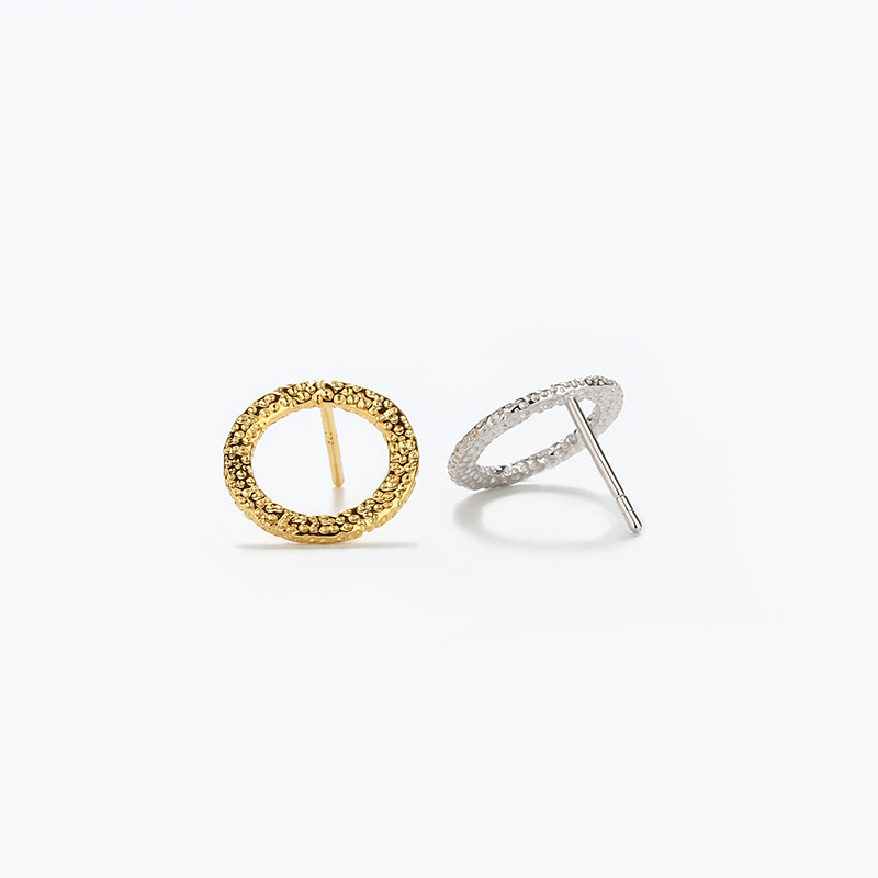 925 Sterling Silver Hammered Textured Open Circle Earstud Findings