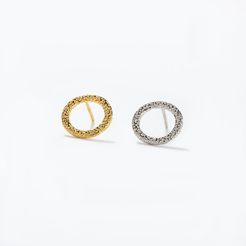 925 Sterling Silver Hammered Textured Open Circle Earstud Findings