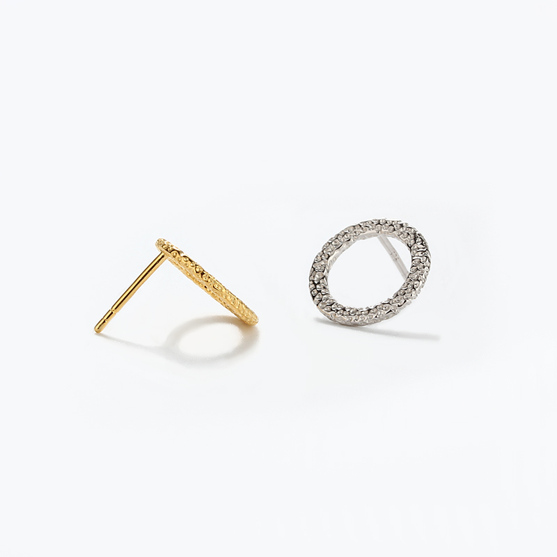 925 Sterling Silver Hammered Textured Open Circle Earstud Findings