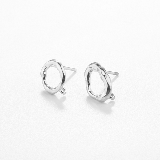 925 Sterling Silver Irregular Hammered Oval Earstud Findings