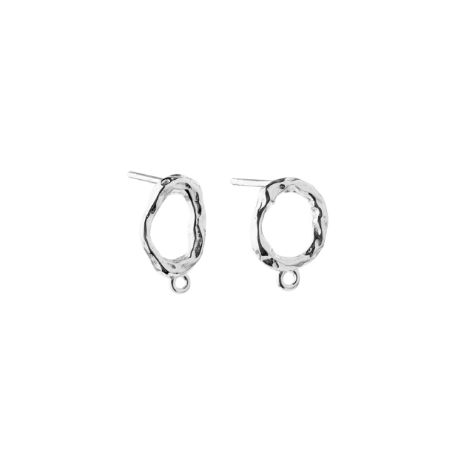 925 Sterling Silver Irregular Hammered Oval Earstud Findings