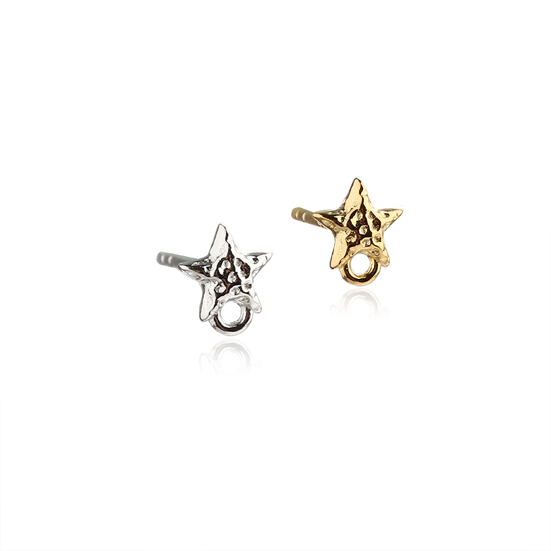 925 Sterling Silver Hammered Star Earring Findings Studs