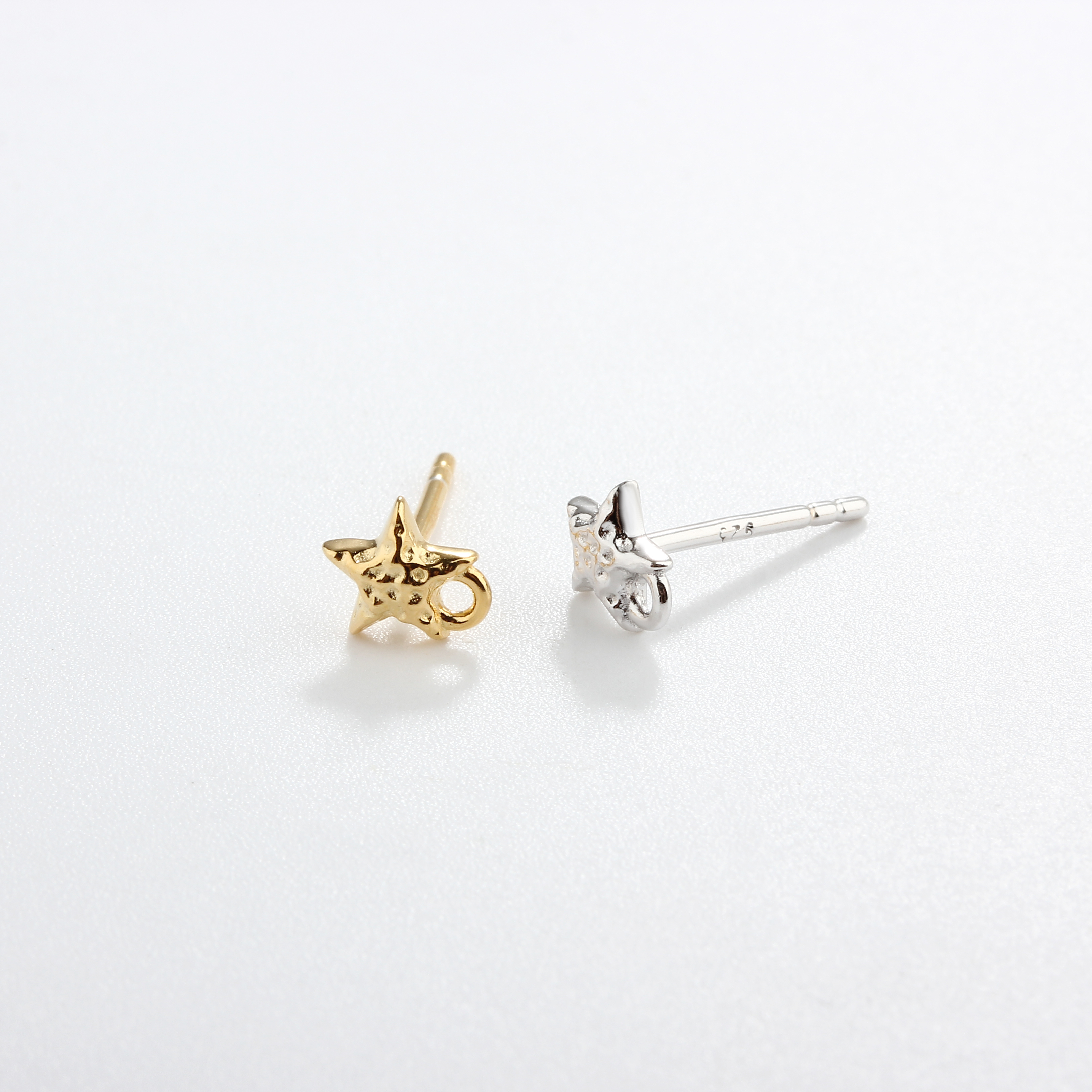 925 Sterling Silver Hammered Star Earring Findings Studs