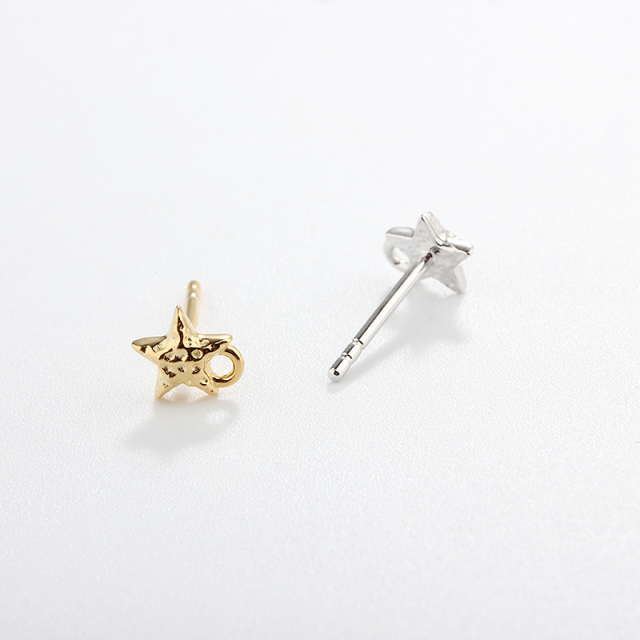 925 Sterling Silver Hammered Star Earring Findings Studs