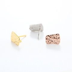 925 Sterling Silver Square Hammered Studs Earring Findings