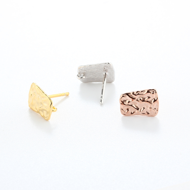 925 Sterling Silver Square Hammered Studs Earring Findings