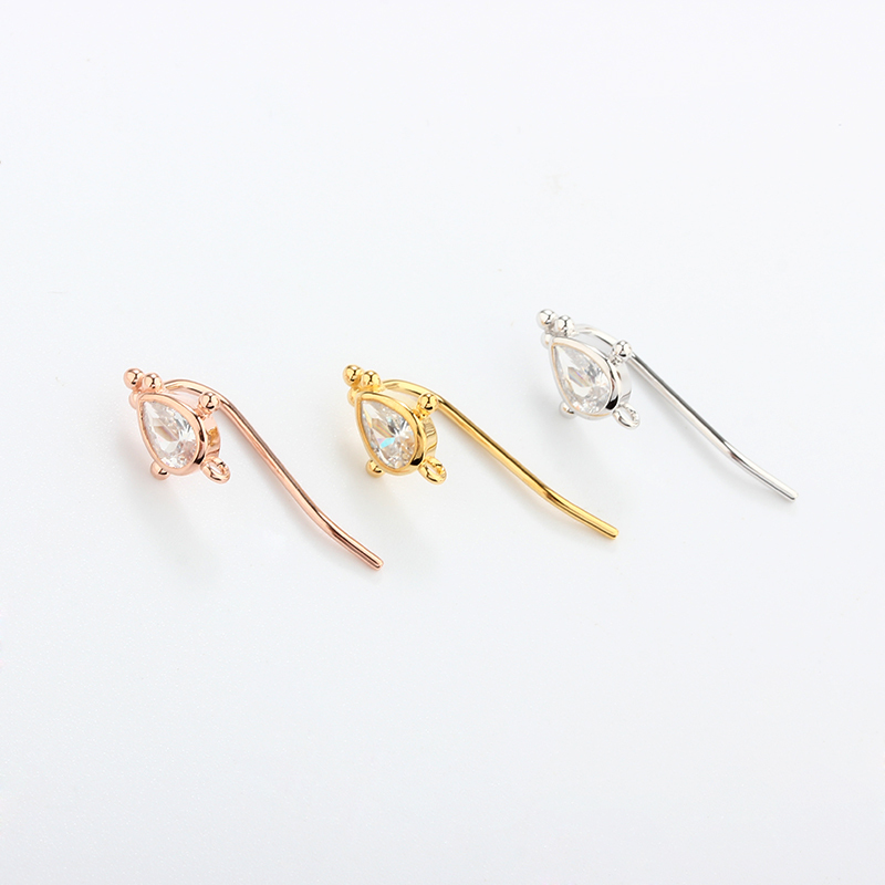 925 Sterling Silver Pear CZ Earrings Hook Findings