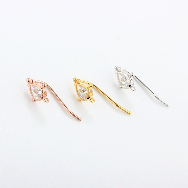 925 Sterling Silver Pear CZ Earrings Hook Findings
