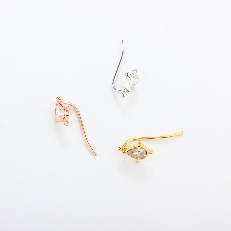 925 Sterling Silver Pear CZ Earrings Hook Findings