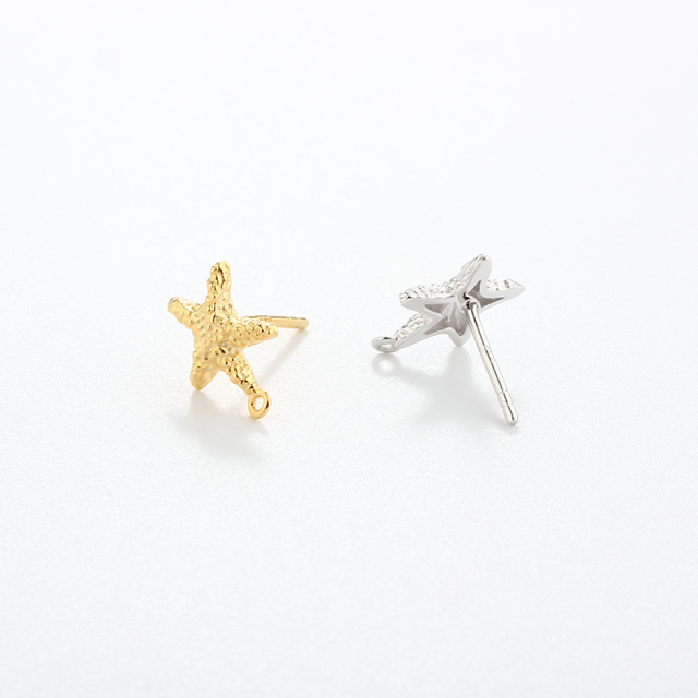925 Sterling Silver Hammered Ocean Starfish Earrings Studs Findings