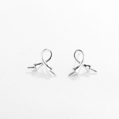 925 Sterling Silver Knot Two Pearl Studs Earring Findings